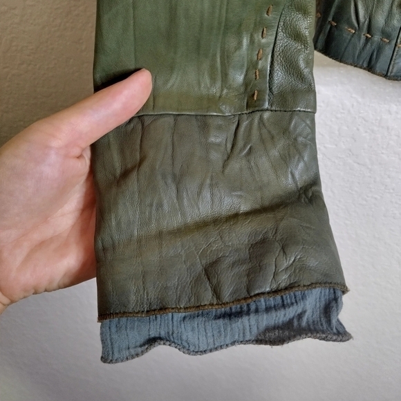 american modern alexander julian buttery soft green leather moto jacket sz S - Picture 5 of 13